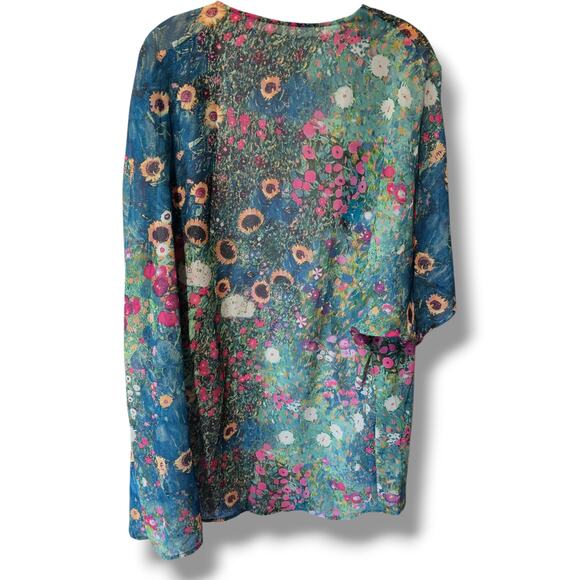 Women’s Multicolor Floral Open Front Semi-Sheer Kimono Cardigan – XL - Picture 3 of 7
